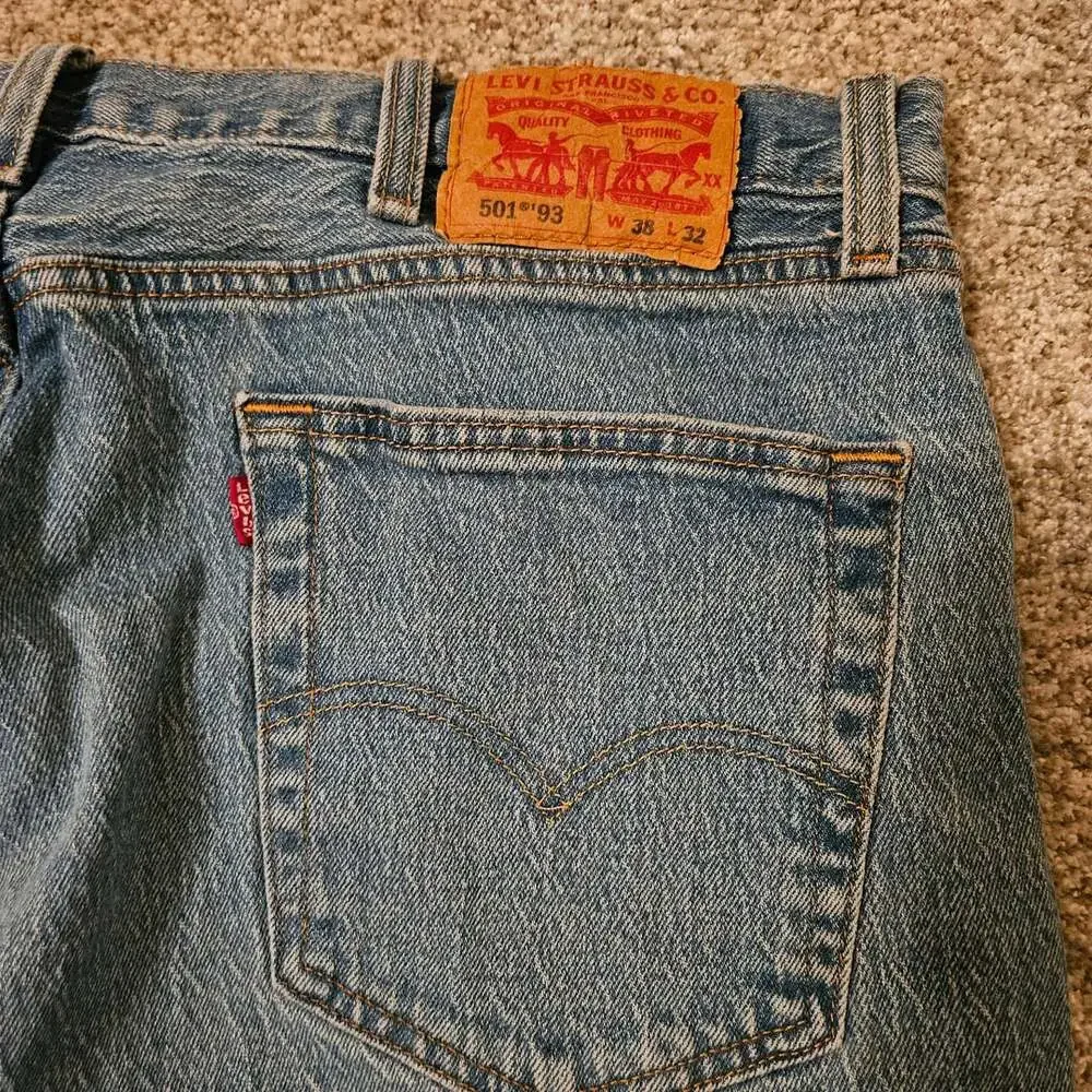 Levi's 501 '93 Straight Jeans Salt and Pepper Size W38 L32 Blue Wash Denim